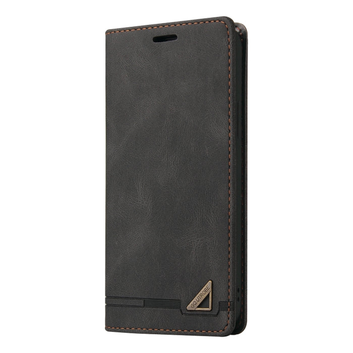 Estuche de cuero con tapa horizontal con cepillo antirrobo Skin Feel con soporte, ranuras para tarjetas y billetera