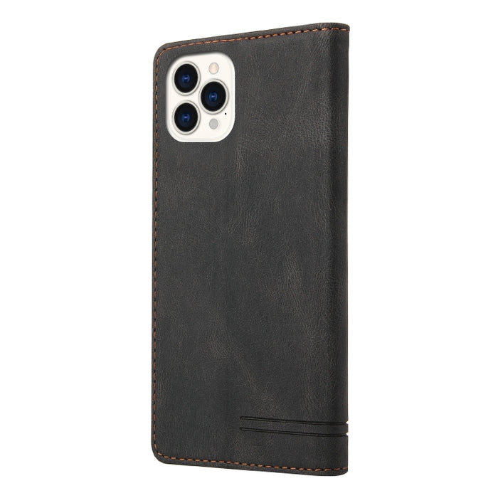 Estuche de cuero con tapa horizontal con cepillo antirrobo Skin Feel con soporte, ranuras para tarjetas y billetera