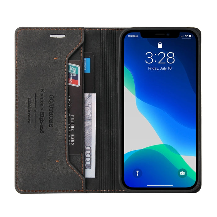 Estuche de cuero con tapa horizontal con cepillo antirrobo Skin Feel con soporte, ranuras para tarjetas y billetera