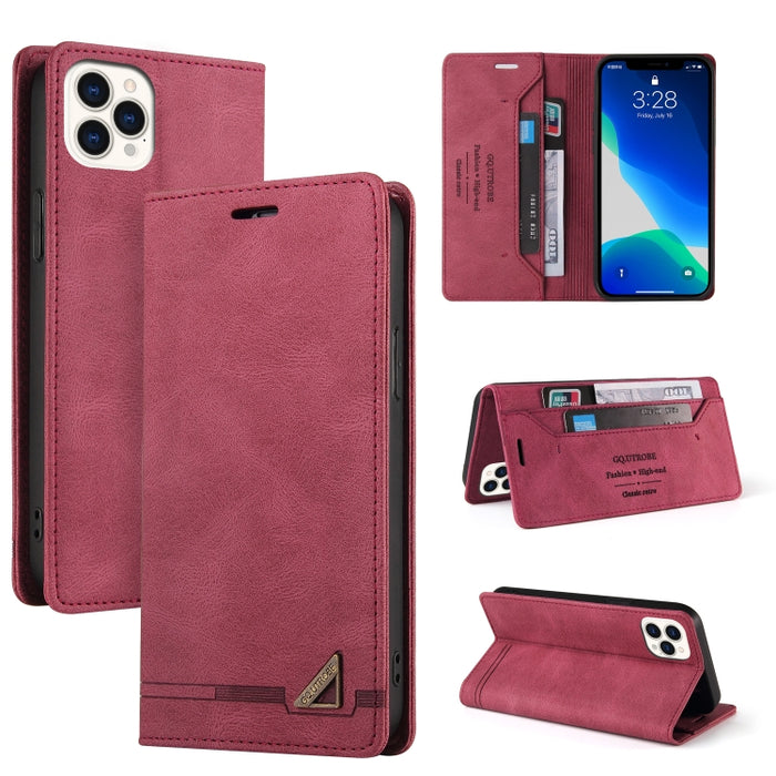Estuche de cuero con tapa horizontal con cepillo antirrobo Skin Feel con soporte, ranuras para tarjetas y billetera
