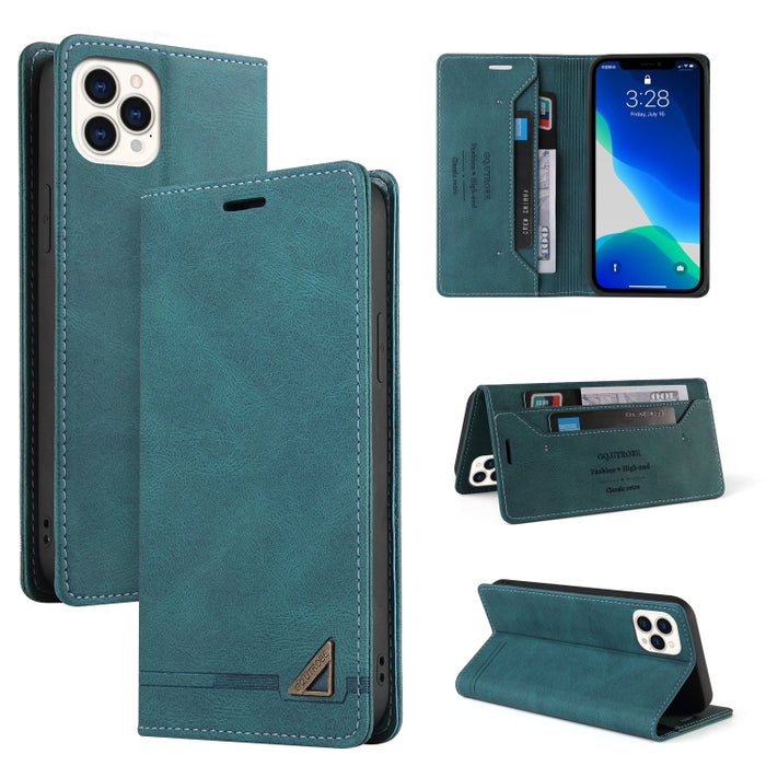 Estuche de cuero con tapa horizontal con cepillo antirrobo Skin Feel con soporte, ranuras para tarjetas y billetera