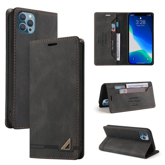 Estuche de cuero con tapa horizontal con cepillo antirrobo Skin Feel con soporte, ranuras para tarjetas y billetera