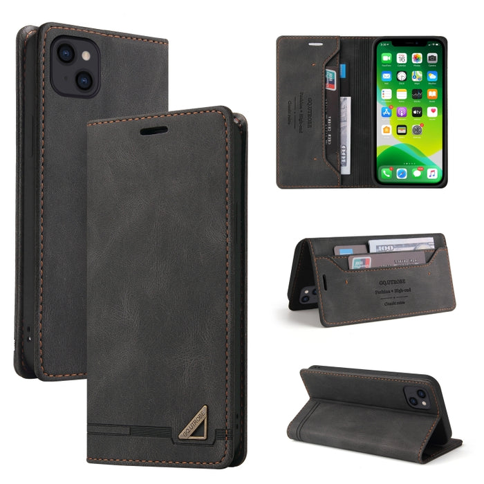 Estuche de cuero con tapa horizontal con cepillo antirrobo Skin Feel con soporte, ranuras para tarjetas y billetera