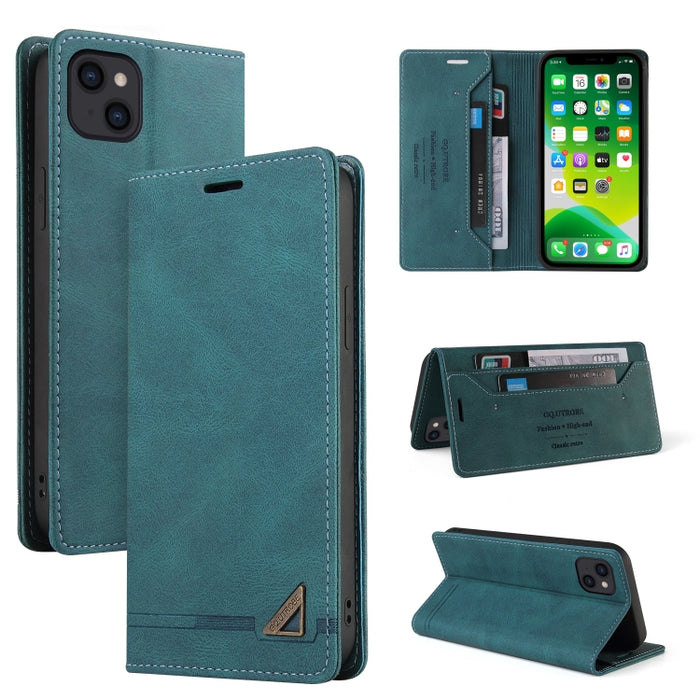 Estuche de cuero con tapa horizontal con cepillo antirrobo Skin Feel con soporte, ranuras para tarjetas y billetera