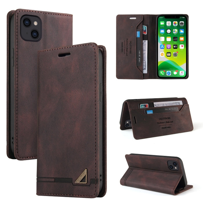 Estuche de cuero con tapa horizontal con cepillo antirrobo Skin Feel con soporte, ranuras para tarjetas y billetera