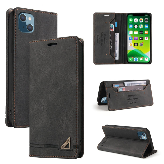 Estuche de cuero con tapa horizontal con cepillo antirrobo Skin Feel con soporte, ranuras para tarjetas y billetera