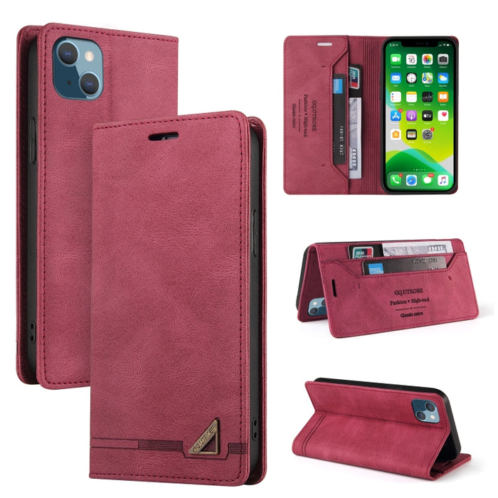 Estuche de cuero con tapa horizontal con cepillo antirrobo Skin Feel con soporte, ranuras para tarjetas y billetera