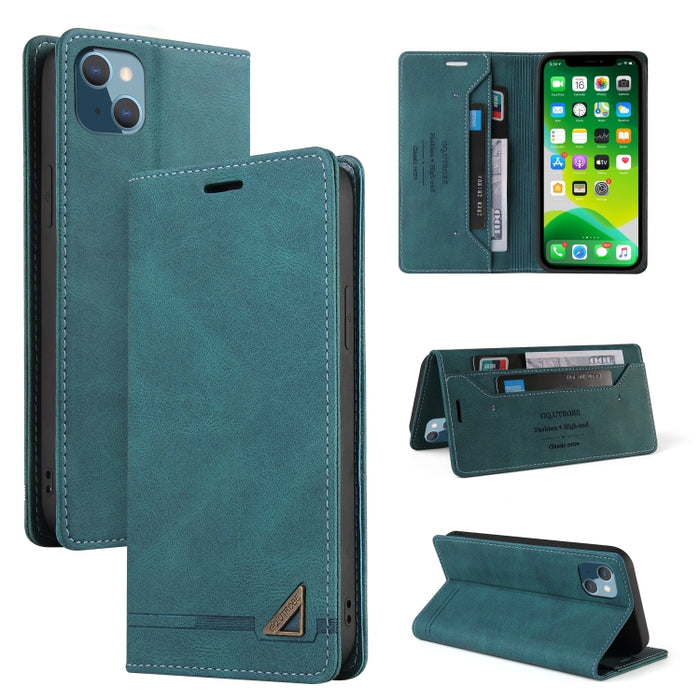 Estuche de cuero con tapa horizontal con cepillo antirrobo Skin Feel con soporte, ranuras para tarjetas y billetera