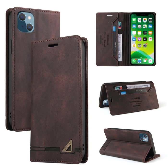 Estuche de cuero con tapa horizontal con cepillo antirrobo Skin Feel con soporte, ranuras para tarjetas y billetera