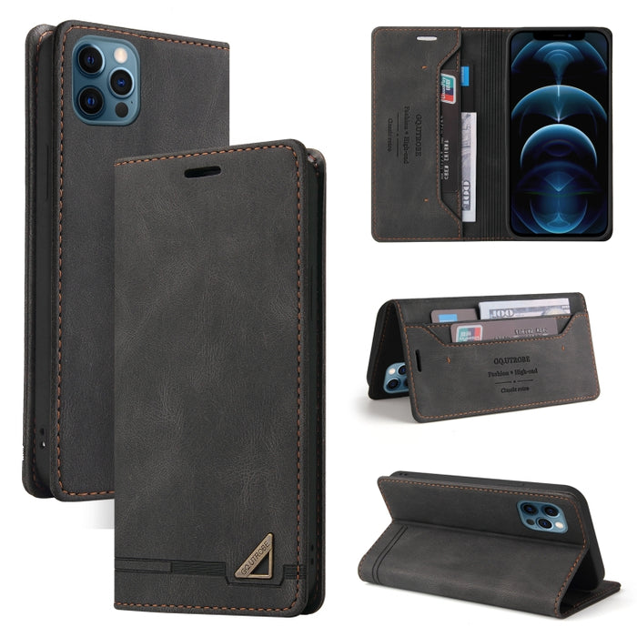Estuche de cuero con tapa horizontal con cepillo antirrobo Skin Feel con soporte, ranuras para tarjetas y billetera