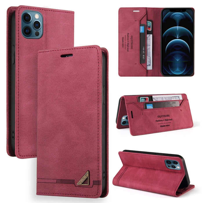 Estuche de cuero con tapa horizontal con cepillo antirrobo Skin Feel con soporte, ranuras para tarjetas y billetera