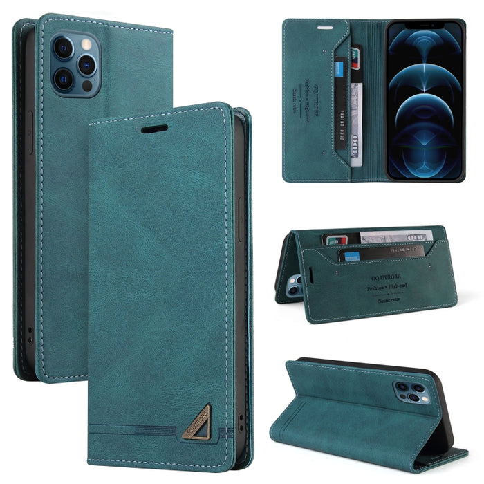 Estuche de cuero con tapa horizontal con cepillo antirrobo Skin Feel con soporte, ranuras para tarjetas y billetera