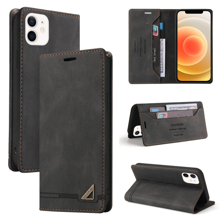 Estuche de cuero con tapa horizontal con cepillo antirrobo Skin Feel con soporte, ranuras para tarjetas y billetera