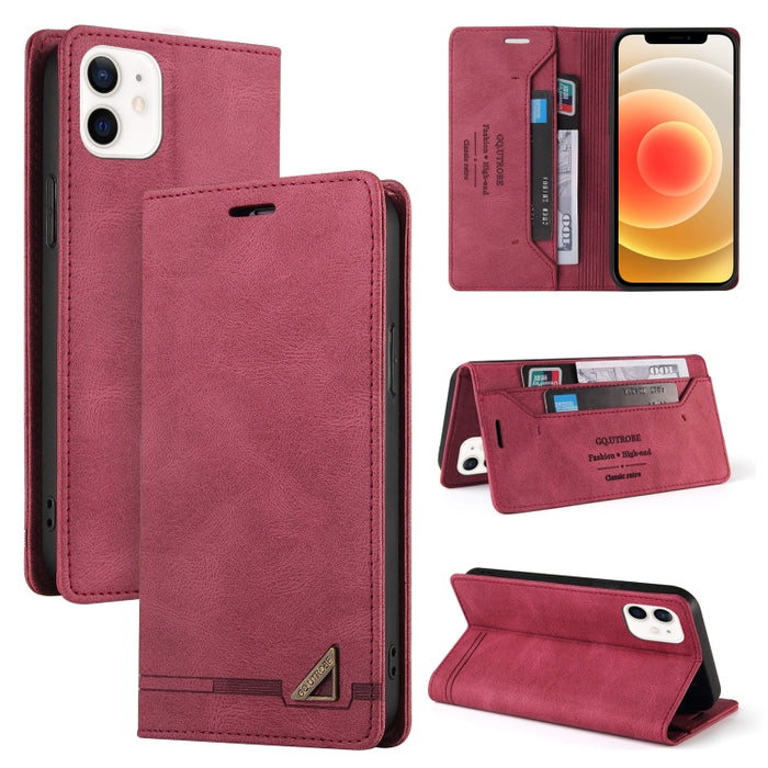 Estuche de cuero con tapa horizontal con cepillo antirrobo Skin Feel con soporte, ranuras para tarjetas y billetera