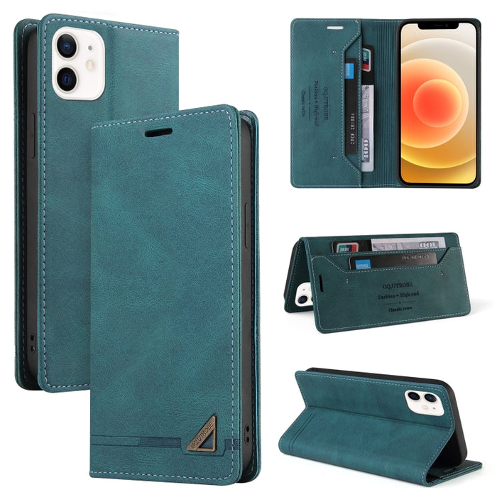 Estuche de cuero con tapa horizontal con cepillo antirrobo Skin Feel con soporte, ranuras para tarjetas y billetera