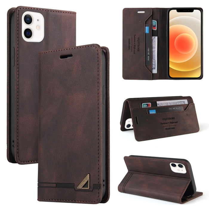 Estuche de cuero con tapa horizontal con cepillo antirrobo Skin Feel con soporte, ranuras para tarjetas y billetera