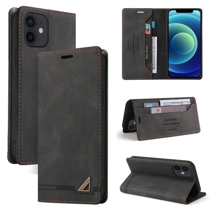 Estuche de cuero con tapa horizontal con cepillo antirrobo Skin Feel con soporte, ranuras para tarjetas y billetera