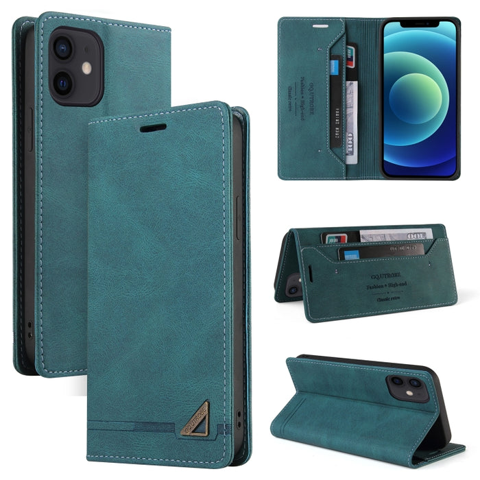 Estuche de cuero con tapa horizontal con cepillo antirrobo Skin Feel con soporte, ranuras para tarjetas y billetera