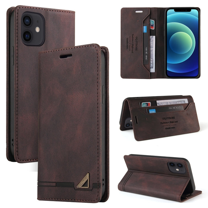 Estuche de cuero con tapa horizontal con cepillo antirrobo Skin Feel con soporte, ranuras para tarjetas y billetera