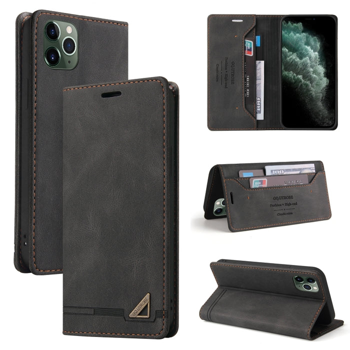 Estuche de cuero con tapa horizontal con cepillo antirrobo Skin Feel con soporte, ranuras para tarjetas y billetera