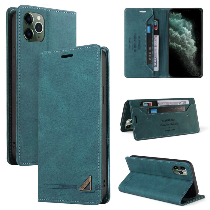 Estuche de cuero con tapa horizontal con cepillo antirrobo Skin Feel con soporte, ranuras para tarjetas y billetera