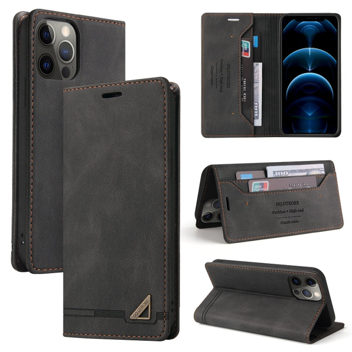 Estuche de cuero con tapa horizontal con cepillo antirrobo Skin Feel con soporte, ranuras para tarjetas y billetera