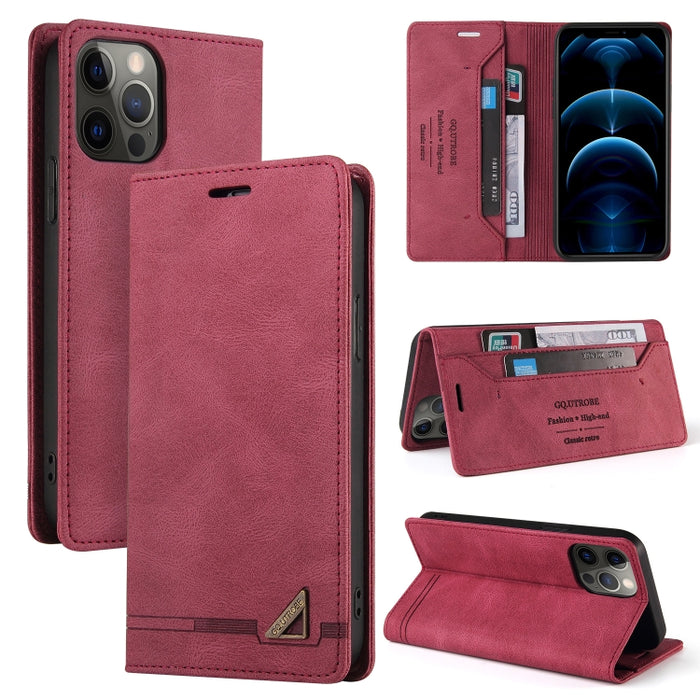Estuche de cuero con tapa horizontal con cepillo antirrobo Skin Feel con soporte, ranuras para tarjetas y billetera