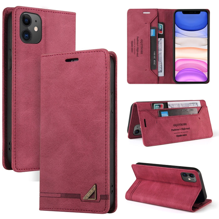Estuche de cuero con tapa horizontal con cepillo antirrobo Skin Feel con soporte, ranuras para tarjetas y billetera
