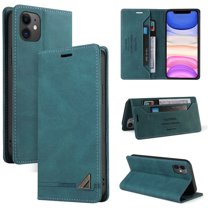 Estuche de cuero con tapa horizontal con cepillo antirrobo Skin Feel con soporte, ranuras para tarjetas y billetera