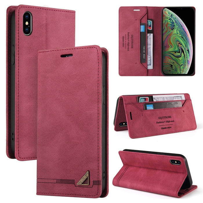 Estuche de cuero con tapa horizontal con cepillo antirrobo Skin Feel con soporte, ranuras para tarjetas y billetera
