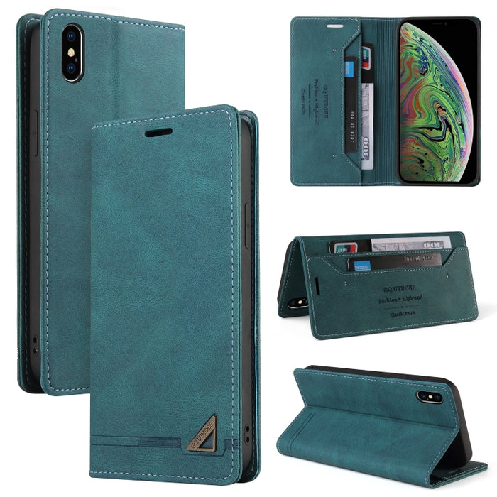 Estuche de cuero con tapa horizontal con cepillo antirrobo Skin Feel con soporte, ranuras para tarjetas y billetera