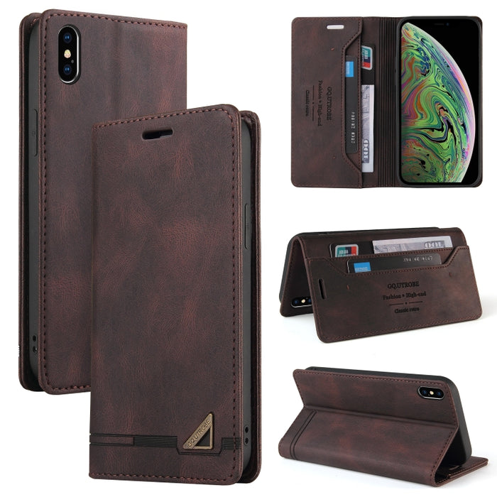 Estuche de cuero con tapa horizontal con cepillo antirrobo Skin Feel con soporte, ranuras para tarjetas y billetera