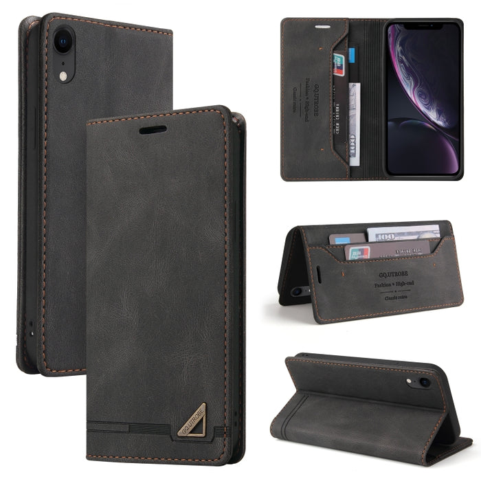 Estuche de cuero con tapa horizontal con cepillo antirrobo Skin Feel con soporte, ranuras para tarjetas y billetera