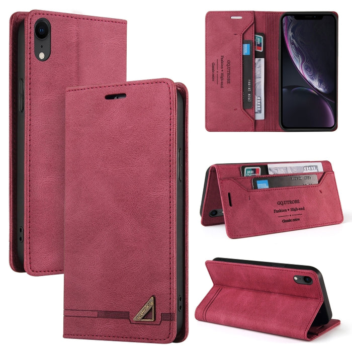 Estuche de cuero con tapa horizontal con cepillo antirrobo Skin Feel con soporte, ranuras para tarjetas y billetera