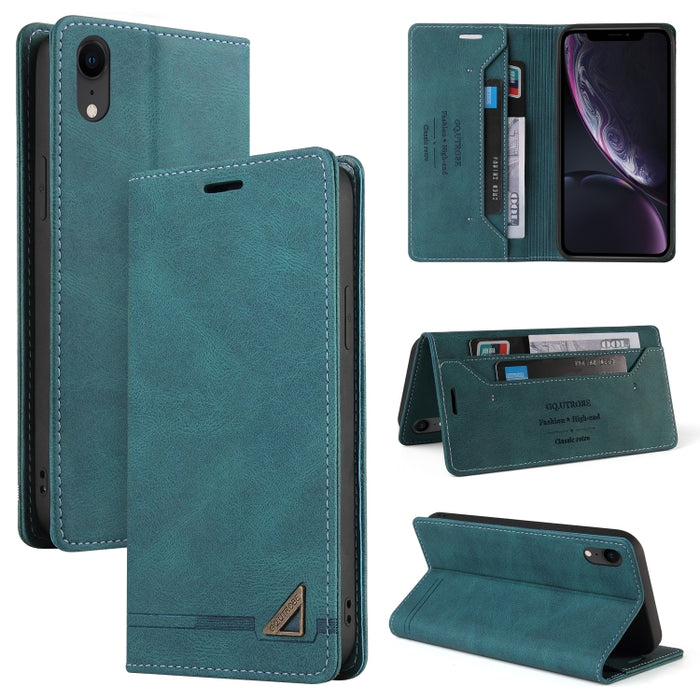 Estuche de cuero con tapa horizontal con cepillo antirrobo Skin Feel con soporte, ranuras para tarjetas y billetera