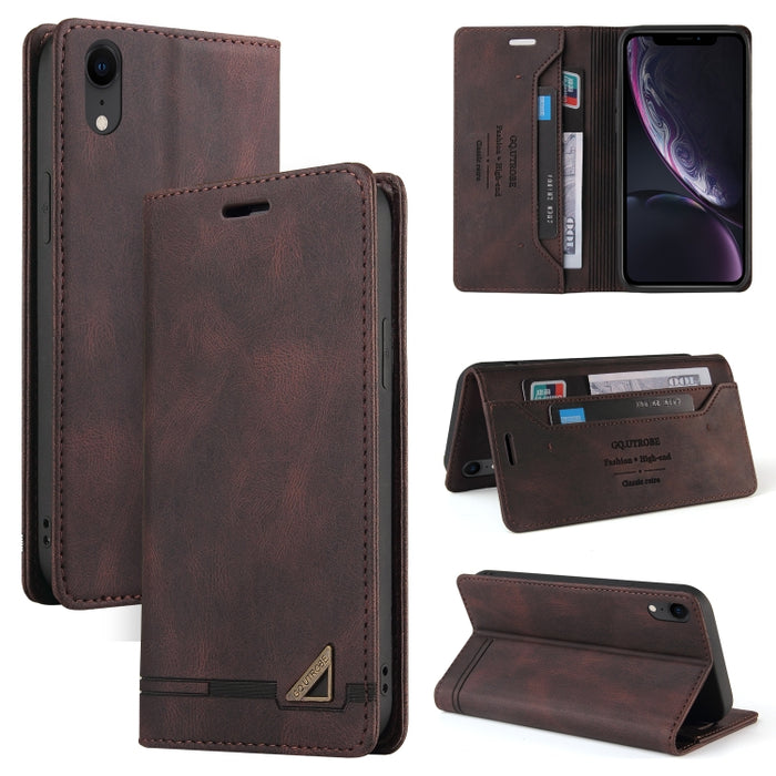 Estuche de cuero con tapa horizontal con cepillo antirrobo Skin Feel con soporte, ranuras para tarjetas y billetera