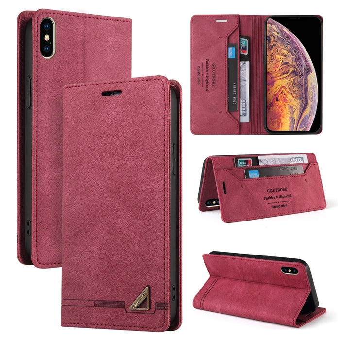 Estuche de cuero con tapa horizontal con cepillo antirrobo Skin Feel con soporte, ranuras para tarjetas y billetera
