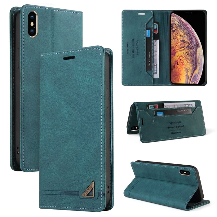 Estuche de cuero con tapa horizontal con cepillo antirrobo Skin Feel con soporte, ranuras para tarjetas y billetera