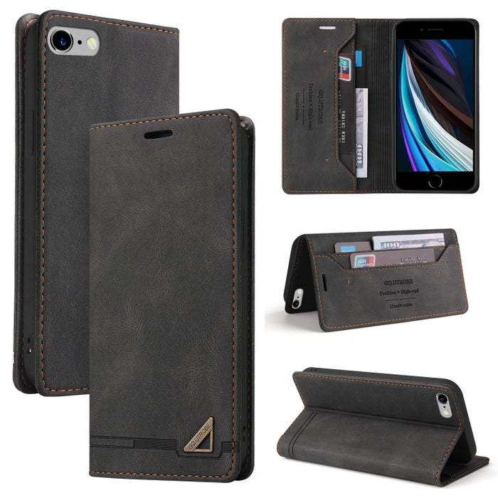 Estuche de cuero con tapa horizontal con cepillo antirrobo Skin Feel con soporte, ranuras para tarjetas y billetera