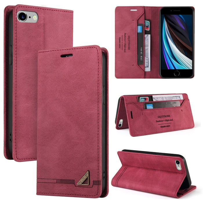 Estuche de cuero con tapa horizontal con cepillo antirrobo Skin Feel con soporte, ranuras para tarjetas y billetera
