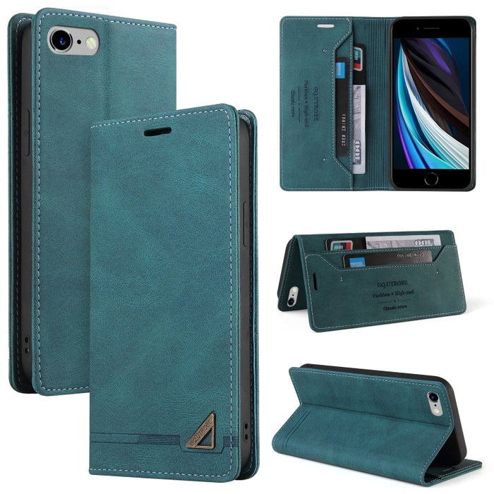 Estuche de cuero con tapa horizontal con cepillo antirrobo Skin Feel con soporte, ranuras para tarjetas y billetera