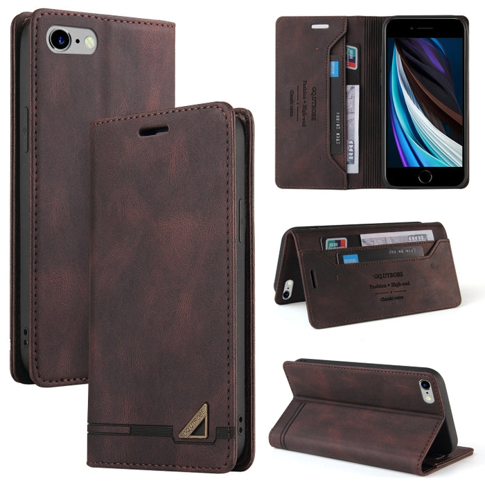Estuche de cuero con tapa horizontal con cepillo antirrobo Skin Feel con soporte, ranuras para tarjetas y billetera