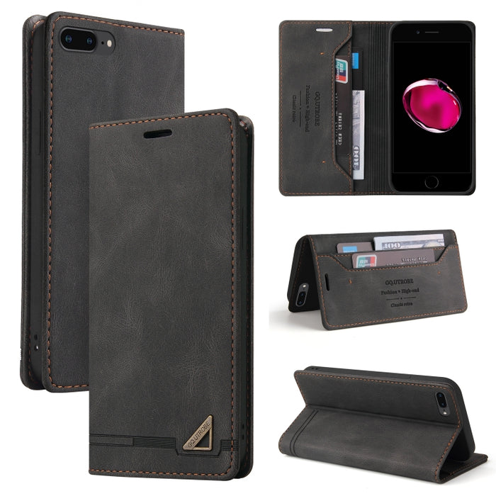 Estuche de cuero con tapa horizontal con cepillo antirrobo Skin Feel con soporte, ranuras para tarjetas y billetera