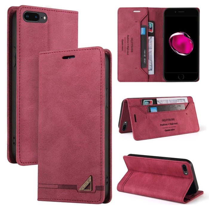 Estuche de cuero con tapa horizontal con cepillo antirrobo Skin Feel con soporte, ranuras para tarjetas y billetera