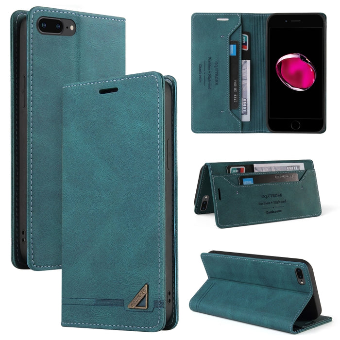 Estuche de cuero con tapa horizontal con cepillo antirrobo Skin Feel con soporte, ranuras para tarjetas y billetera