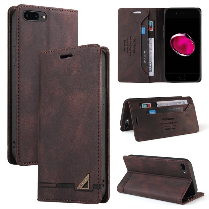 Estuche de cuero con tapa horizontal con cepillo antirrobo Skin Feel con soporte, ranuras para tarjetas y billetera