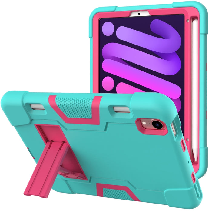 Contraste de color Robot a prueba de golpes Silicona + PC Funda protectora con soporte y ranura para bolígrafo