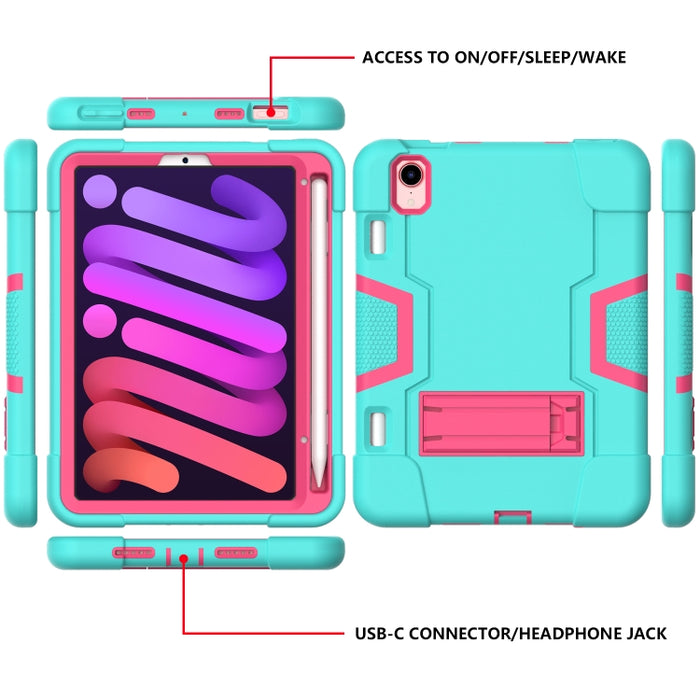 Contraste de color Robot a prueba de golpes Silicona + PC Funda protectora con soporte y ranura para bolígrafo