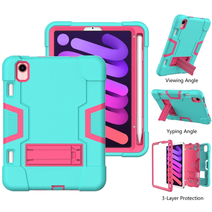 Contraste de color Robot a prueba de golpes Silicona + PC Funda protectora con soporte y ranura para bolígrafo