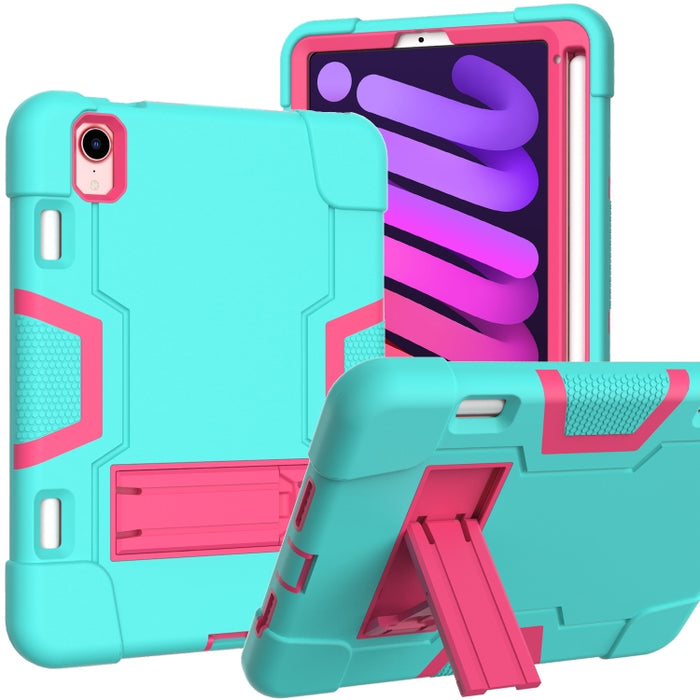 Contraste de color Robot a prueba de golpes Silicona + PC Funda protectora con soporte y ranura para bolígrafo